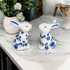 Hand Painted Blue Bunny Salt & Pepper Shakers