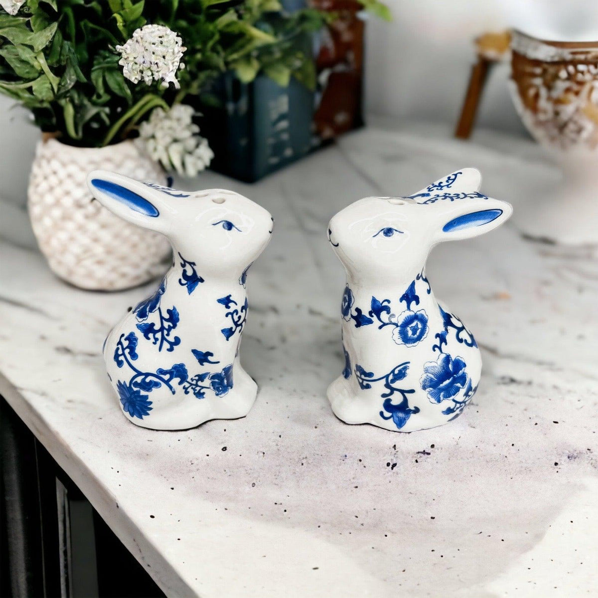 Hand Painted Blue Bunny Salt & Pepper Shakers