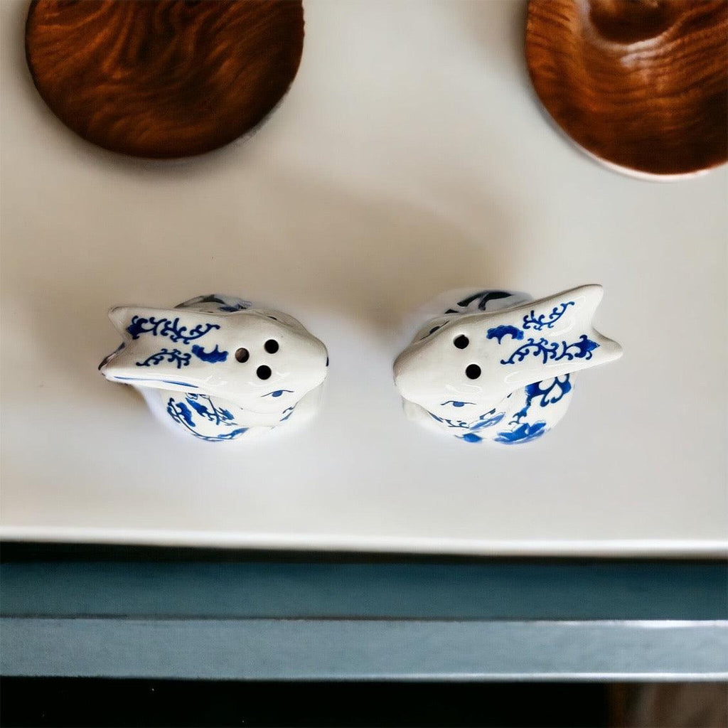 Hand Painted Blue Bunny Salt & Pepper Shakers