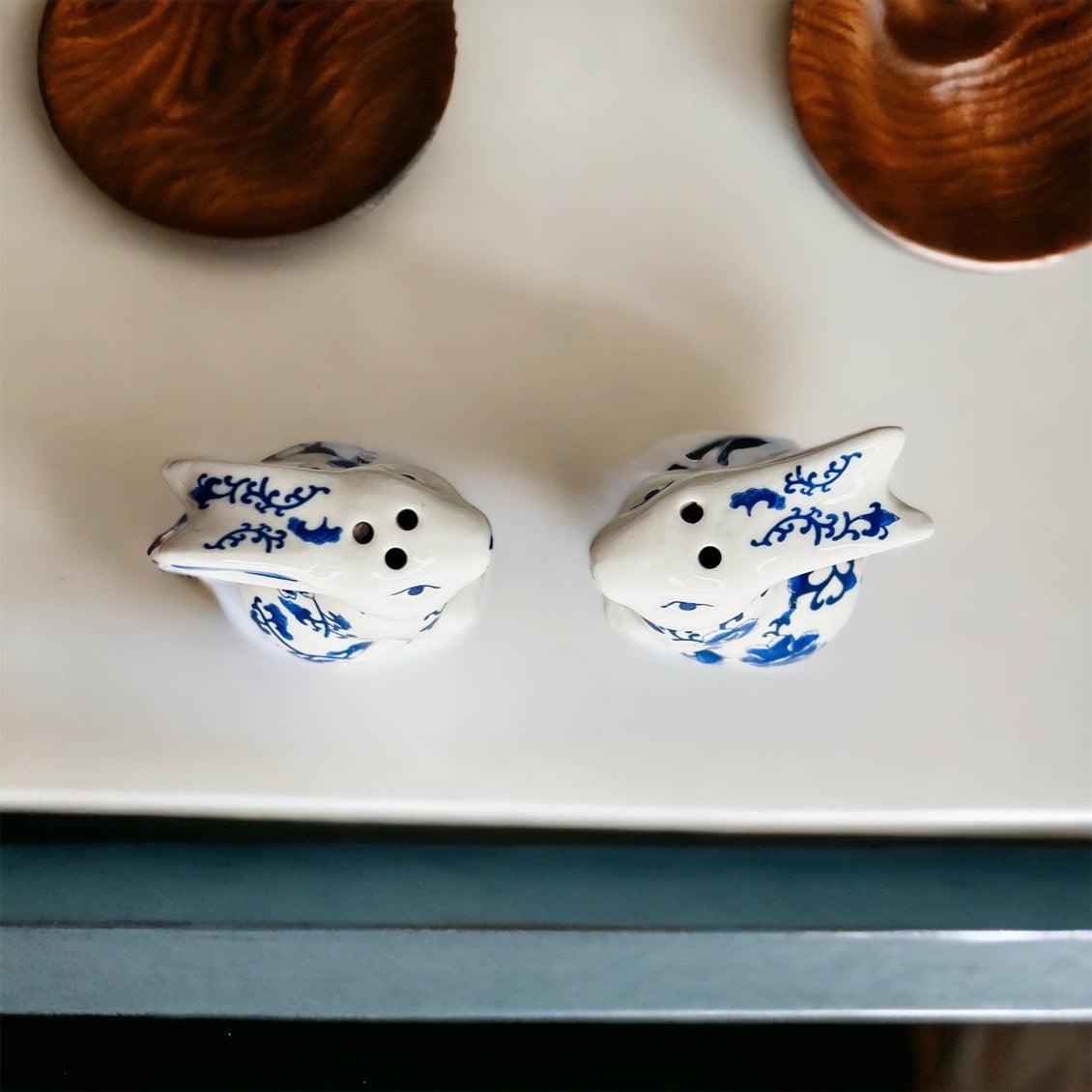 Hand Painted Blue Bunny Salt & Pepper Shakers