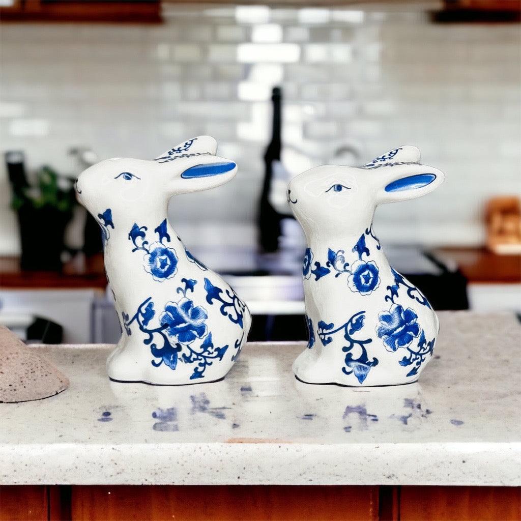 Hand Painted Blue Bunny Salt & Pepper Shakers