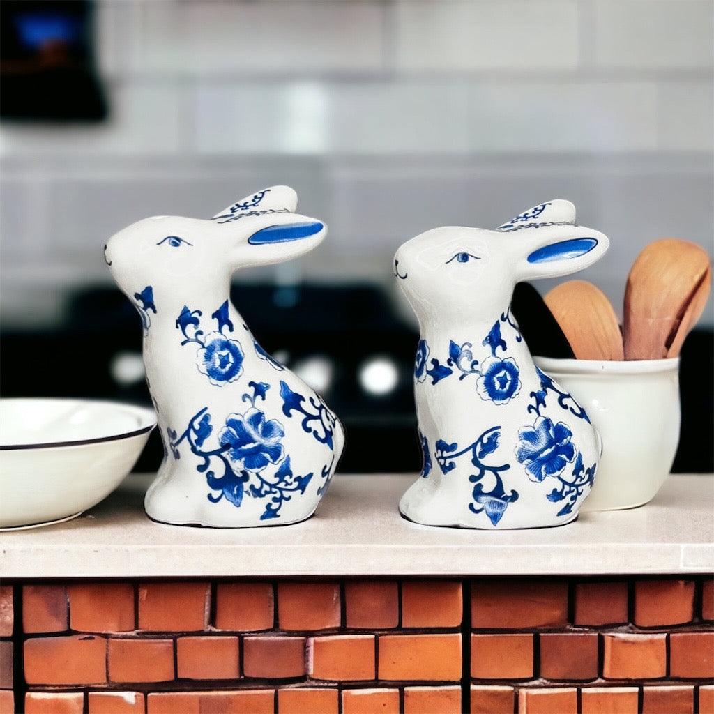Hand Painted Blue Bunny Salt & Pepper Shakers