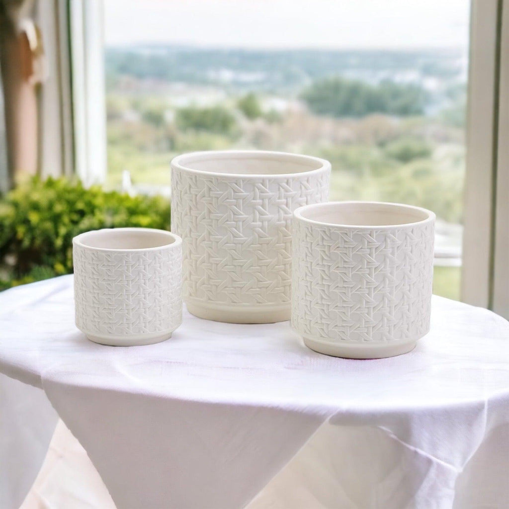 Handmade Cane Webbing Pattern Ceramic Planter — Select Your Size