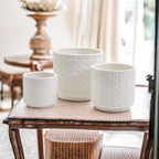 Handmade Cane Webbing Pattern Ceramic Planter — Select Your Size