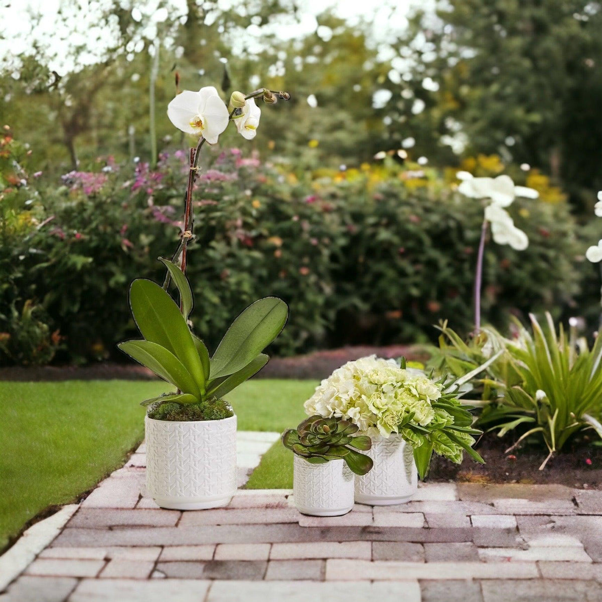 Handmade Cane Webbing Pattern Ceramic Planter — Select Your Size