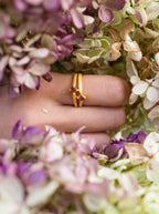Garnet and Gold Split Shank Ring — Select Your Size