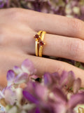 Garnet and Gold Split Shank Ring — Select Your Size