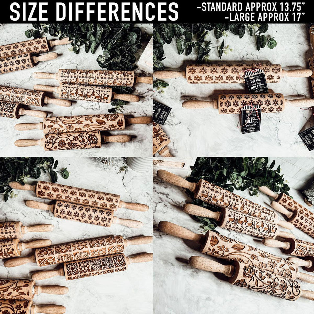 Handmade Wooden Embossed Christmas Rolling Pin Set — Select Your Style & Size