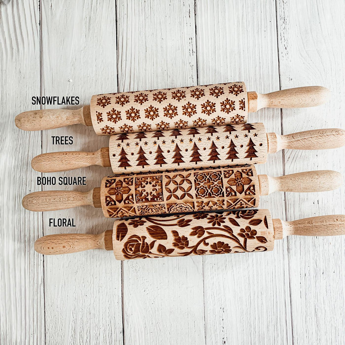 Easter + Spring Wooden Embossed Rolling Pin & Cookie Cutter Set  — Select Your Style & Size