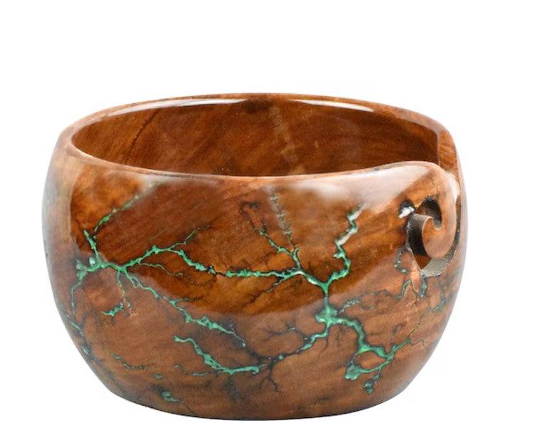Handcrafted Rosewood Yarn Bowl with Unique Resin Accents — Choose Your Color