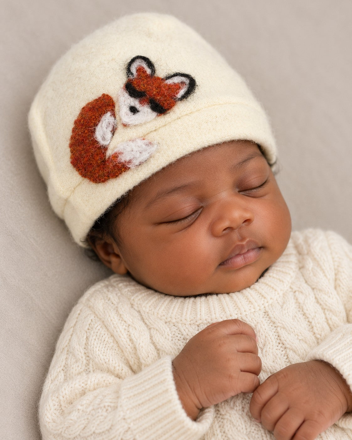 Sleeping Fox Cashmere Hat - Newborn — Select Your Color