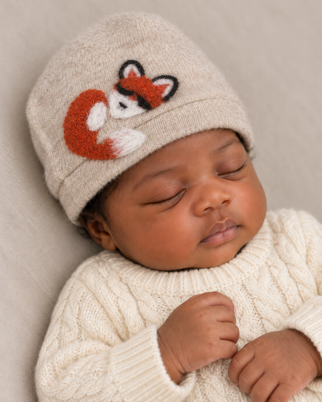 Sleeping Fox Cashmere Hat - Newborn — Select Your Color