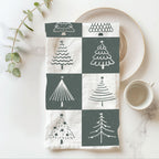 Hand-Drawn Christmas Tree Block Pattern Kitchen Towel