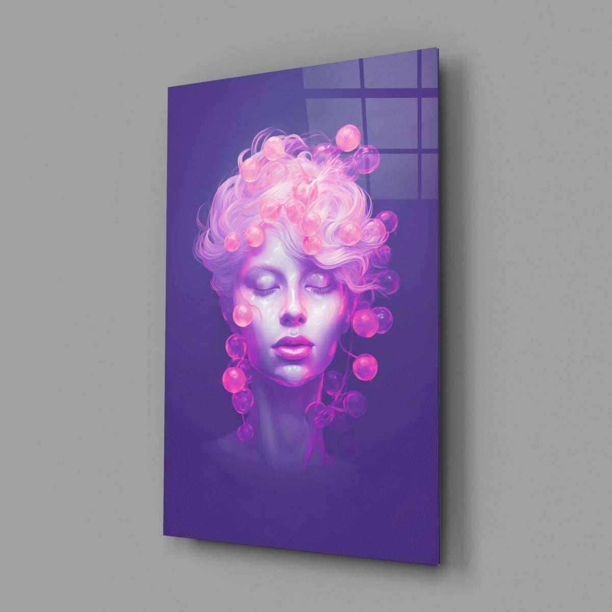 Purple Bubble Crown Sleeping Muse Glass Wall Art