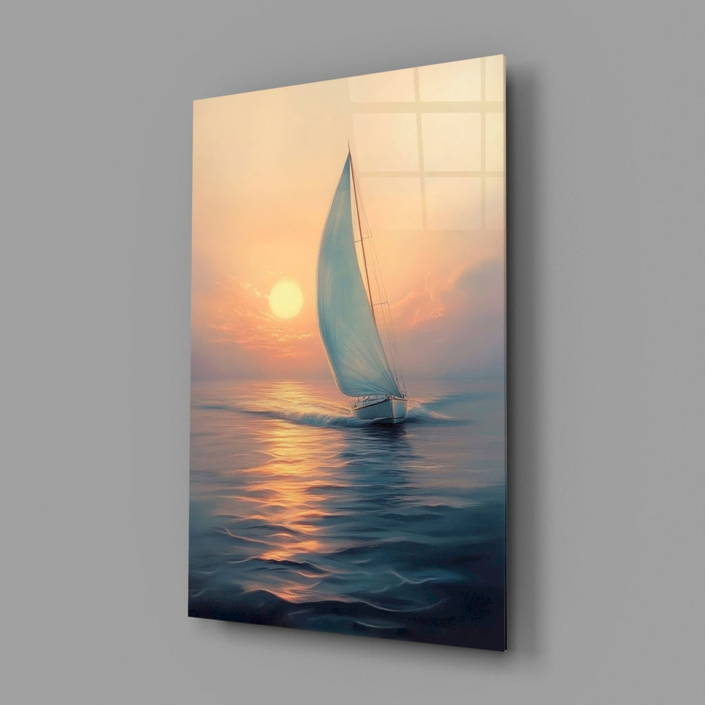 Sunset Sailboat Glass Wall Art || Designer Collection