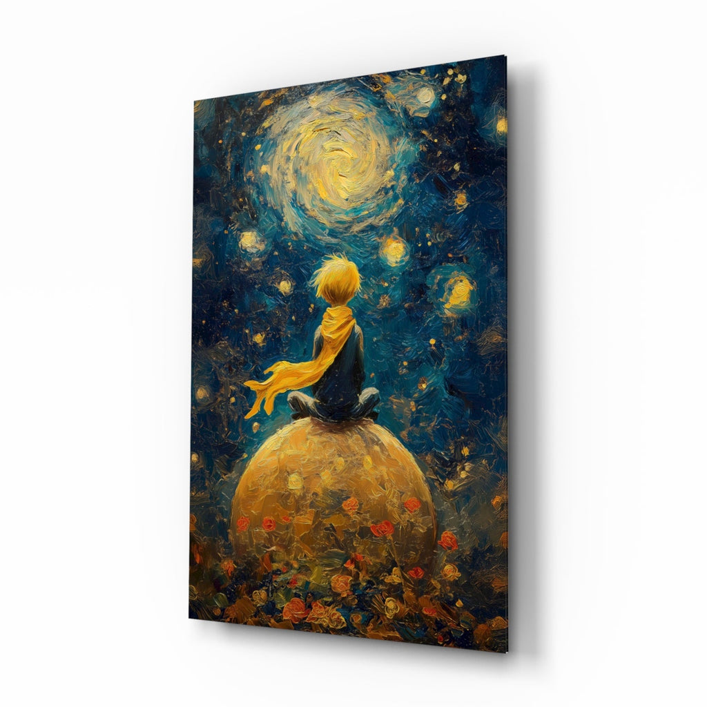 The Little Wanderer: Starry Night Glass Wall Art || Designer Collection