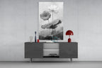 Black and White Water Lily Glass Wall Art || Designer Collection