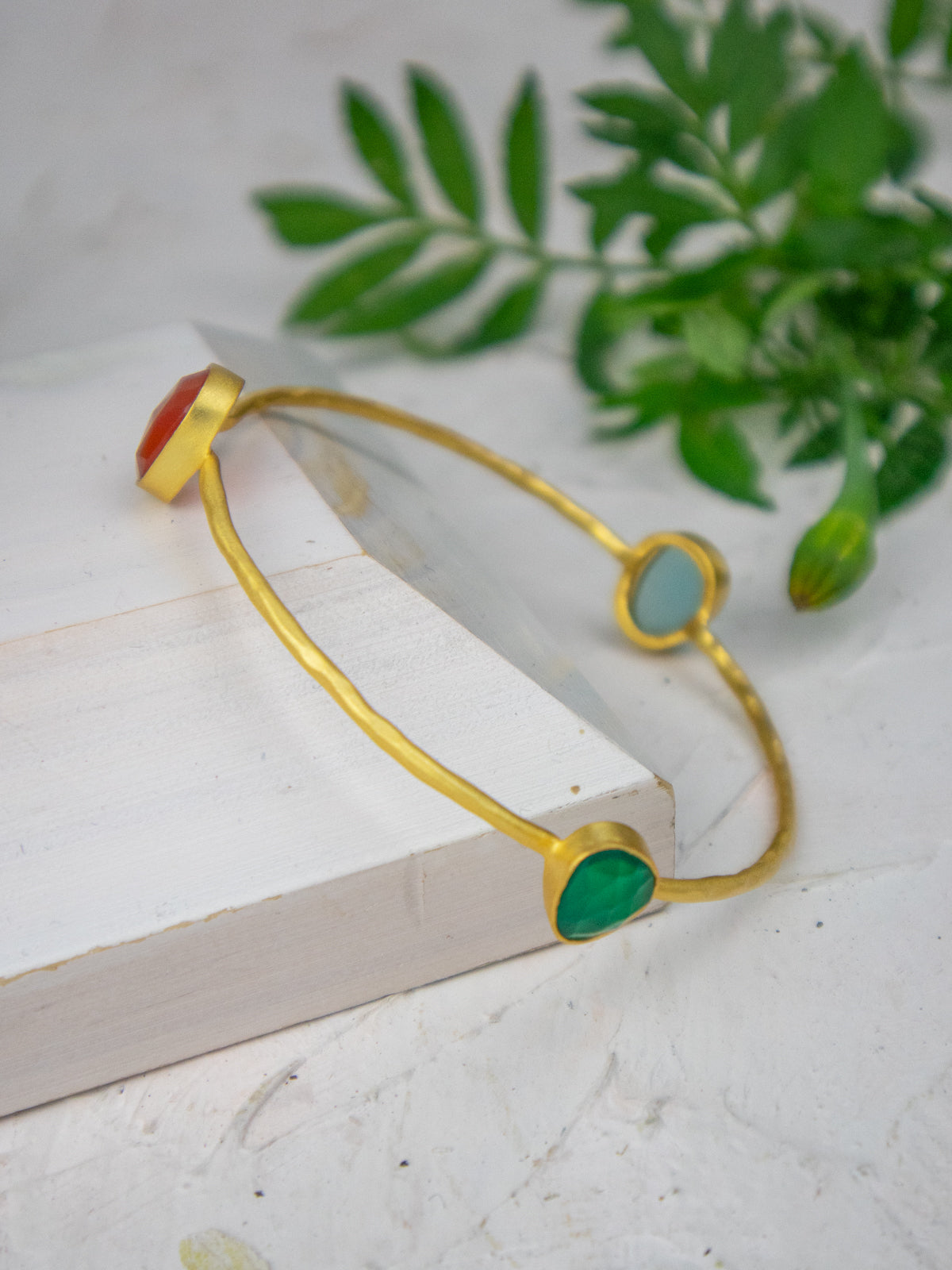 Three Gems Gold Bangle — Select Your Gemstone