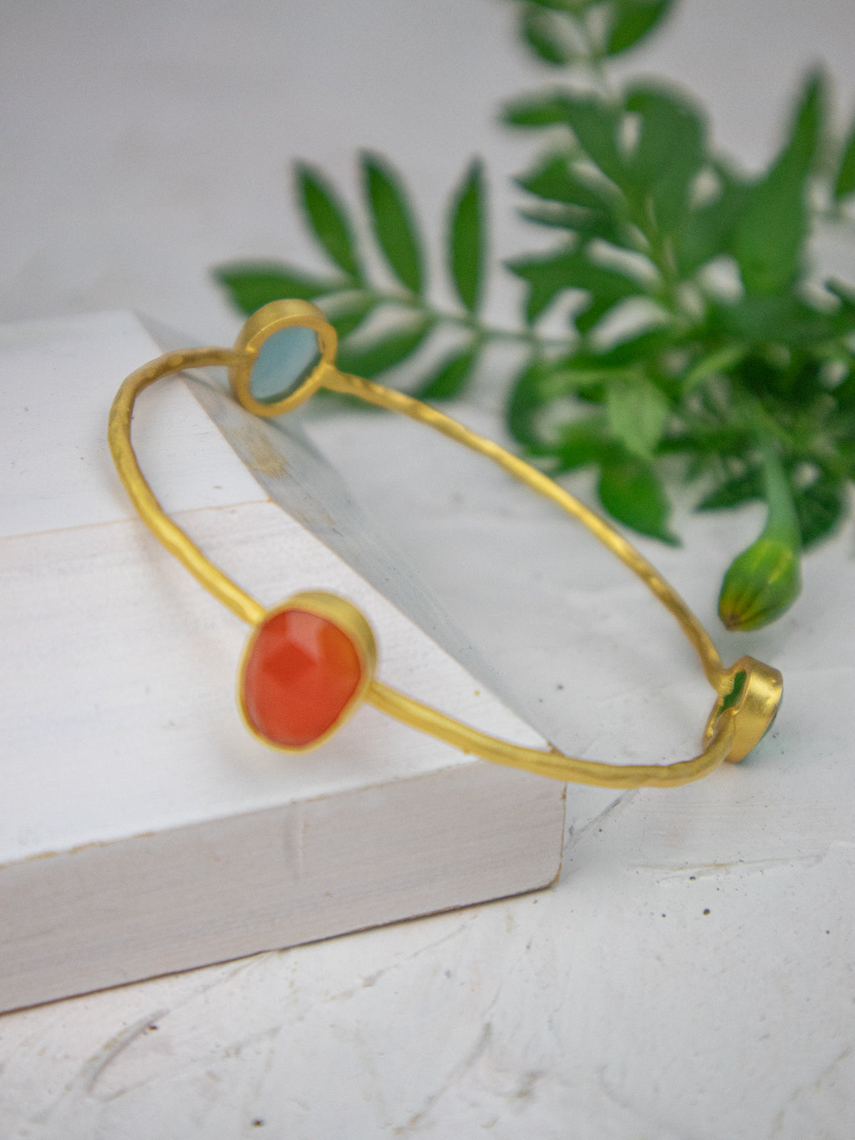 Three Gems Gold Bangle — Select Your Gemstone