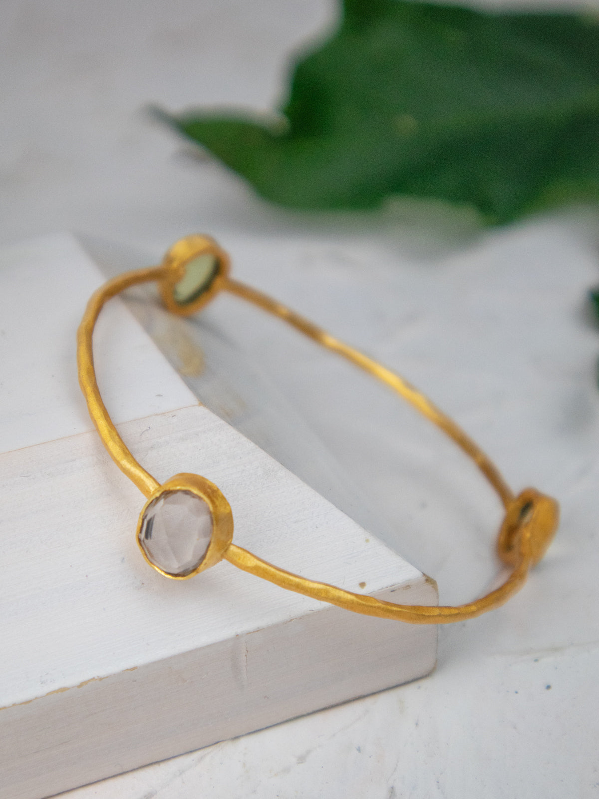 Three Gems Gold Bangle — Select Your Gemstone