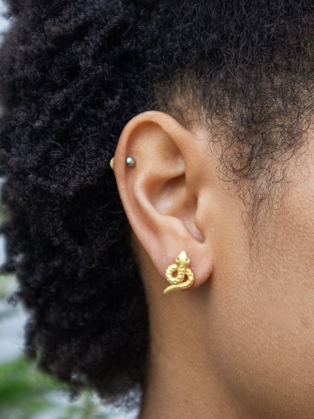 Tiny Snake Stud Earrings — Select Your Gemstone