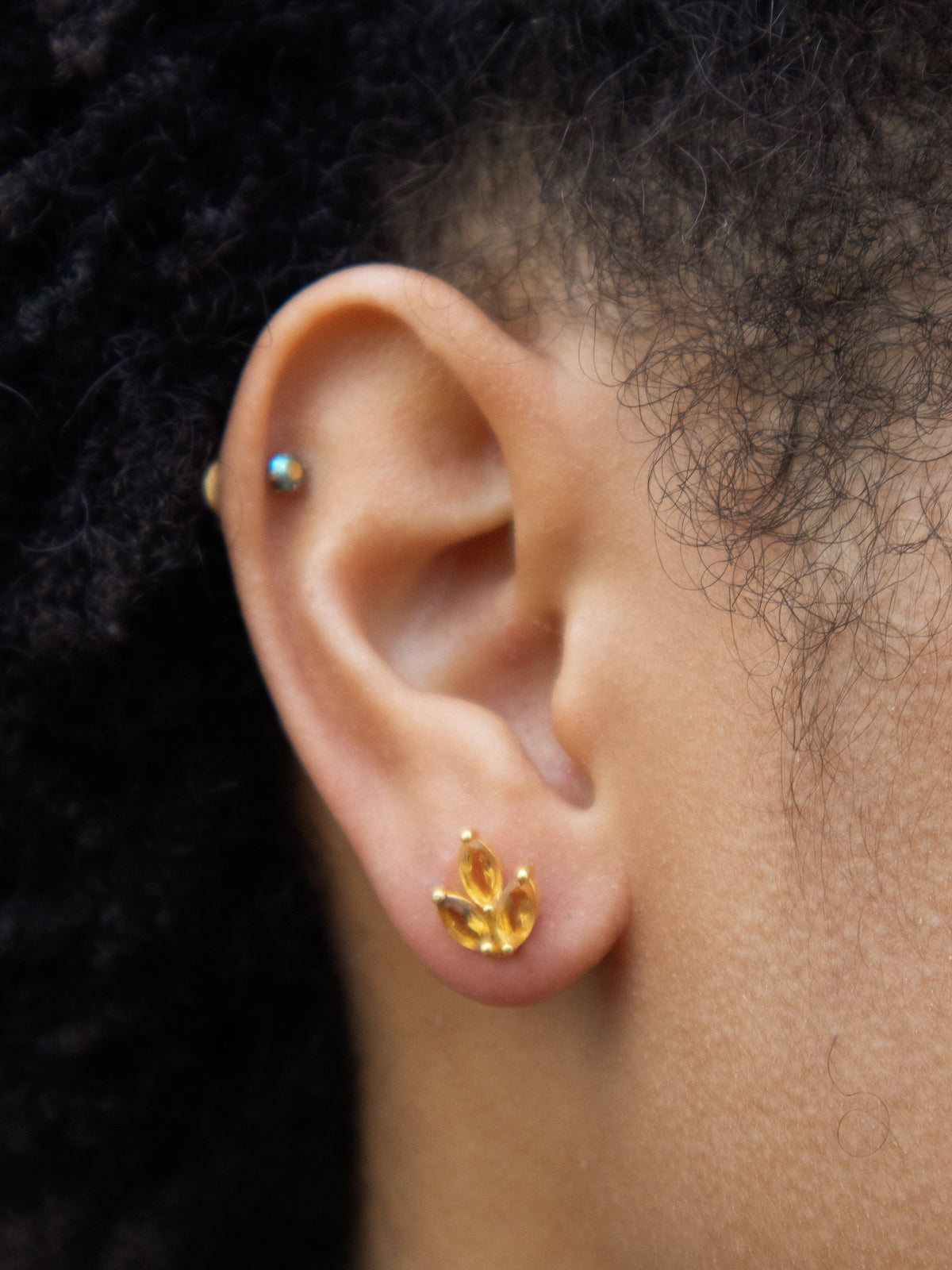 Tri Leaf Stud Earrings — Select Your Gemstone