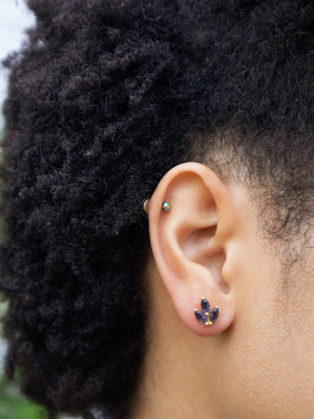 Tri Leaf Stud Earrings — Select Your Gemstone
