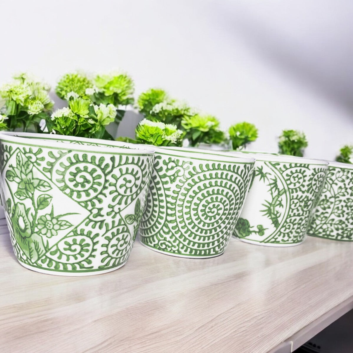Hand-Painted Porcelain Mini Green Cachepots— Select Your Design