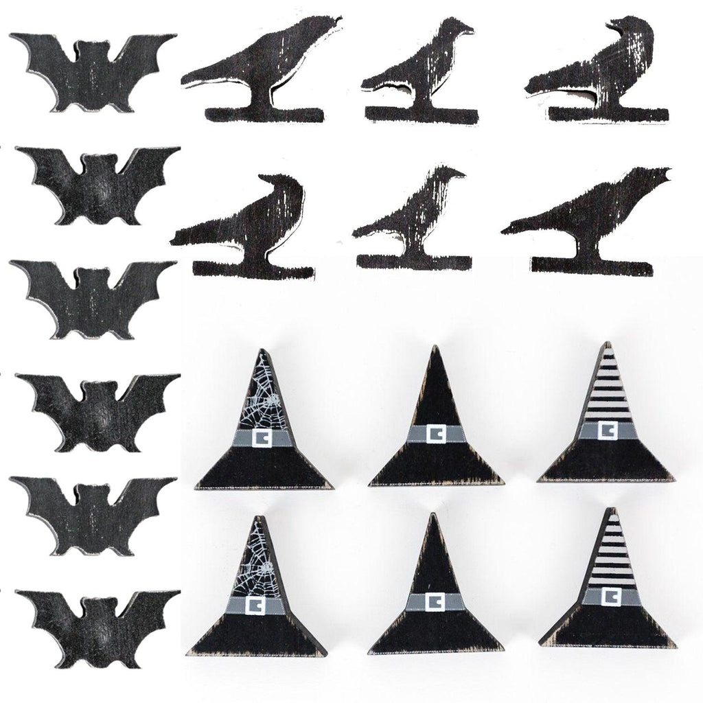 Black Wooden Halloween Decorations - 6 pack — Select Your Shape