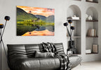 Highland Castle Sunset Reflection Glass Wall Art