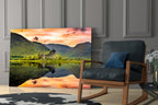 Highland Castle Sunset Reflection Glass Wall Art