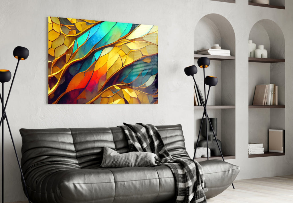 Vibrant Mosaic Leaves Glass Wall Art