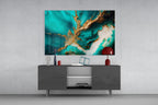 Ethereal Turquoise Gold Splash Glass Wall Art
