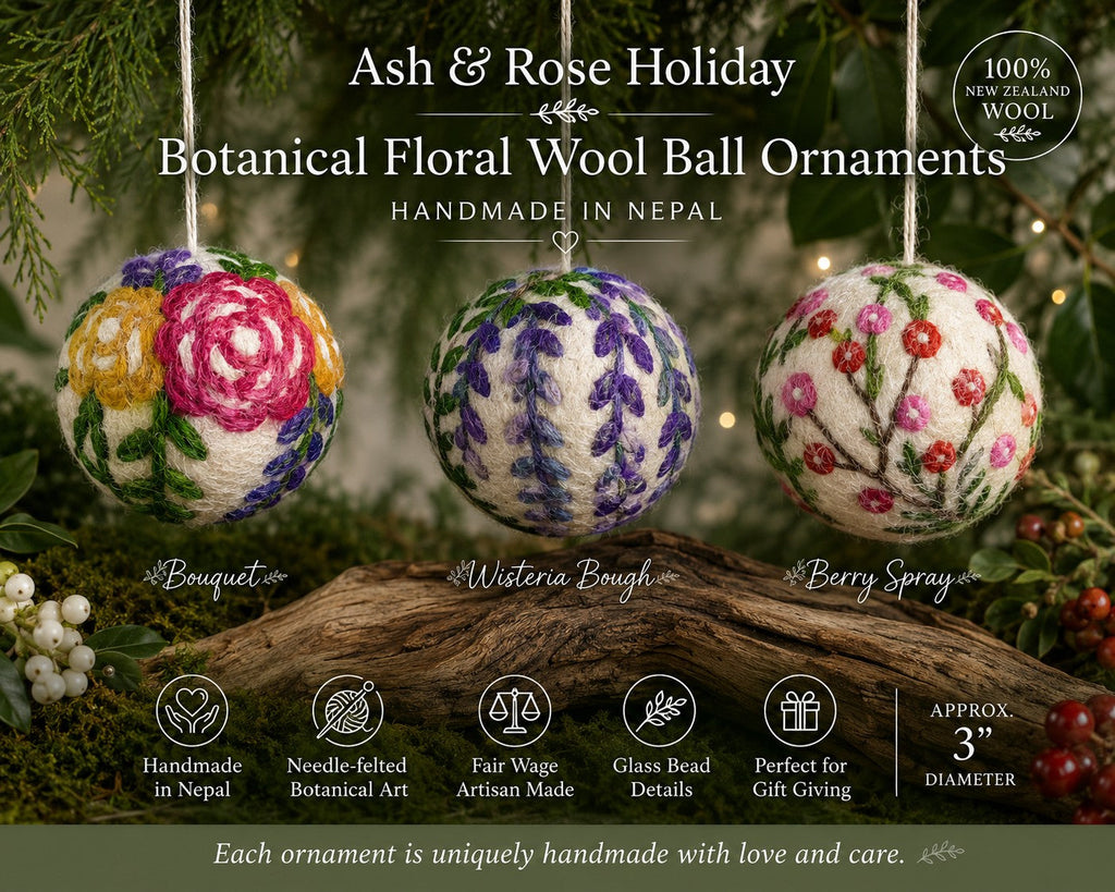 Hand Felted Wool Ball Ornament - Berry Spray