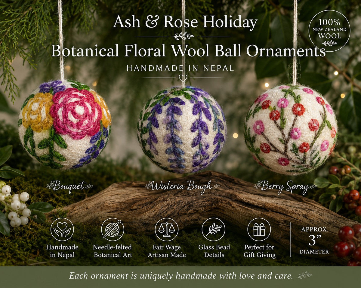 Hand Felted Wool Ball Ornament - Berry Spray