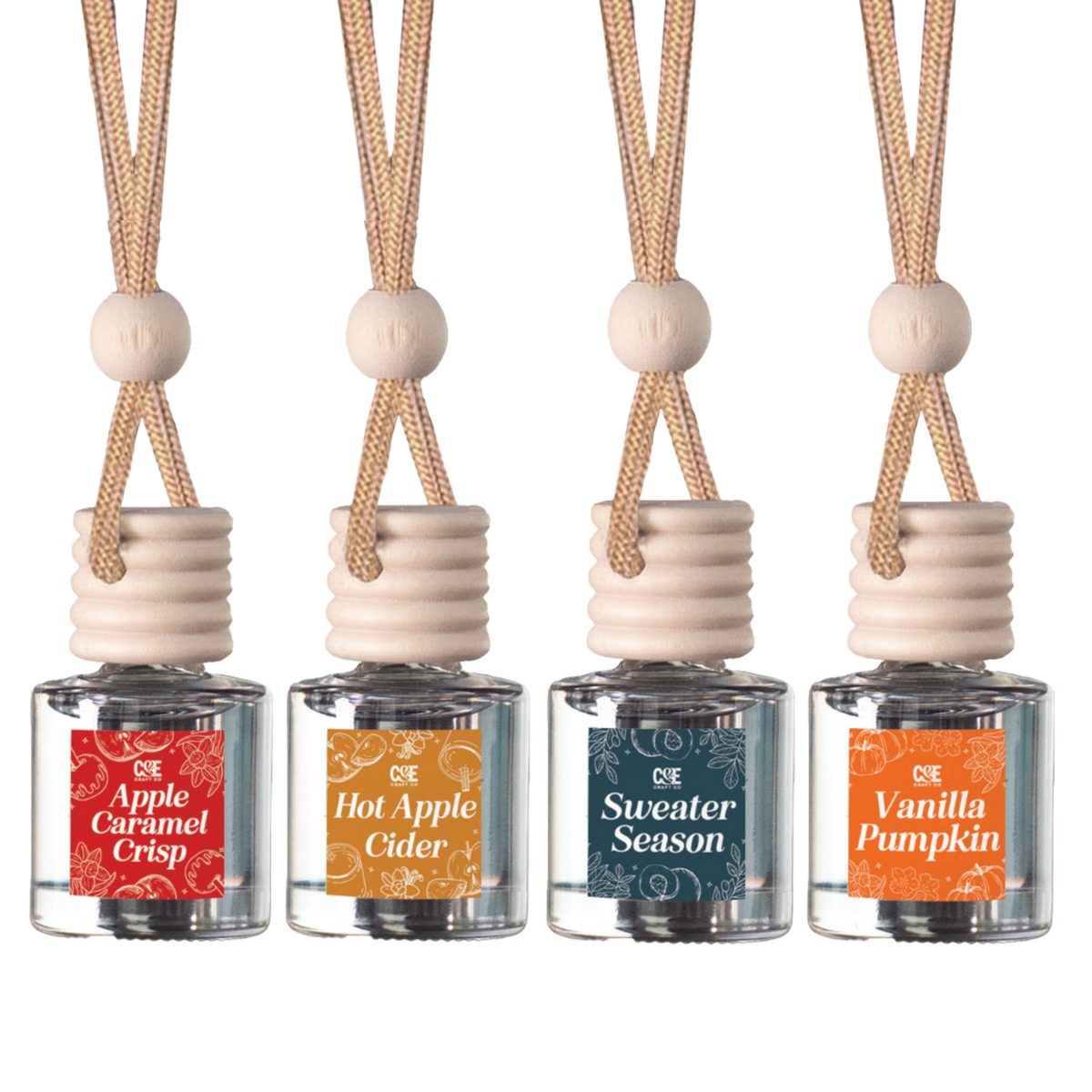 Fall 4 Pack Scented Hanging Refillable Car Freshener Diffusers Bundle