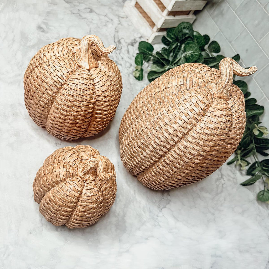 Handcrafted Resin Basket Weave Pumpkins — Select Your Color & Size