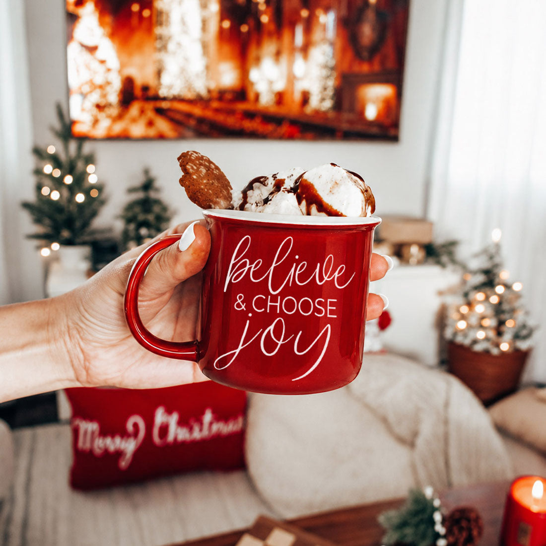 Believe & Joy Christmas Mug PRE-ORDER — Select Your Color