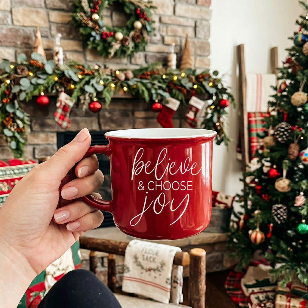 Believe & Joy Christmas Mug PRE-ORDER — Select Your Color