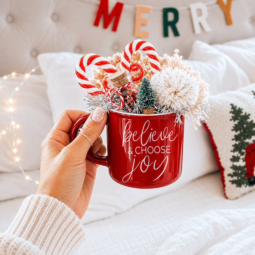 Believe & Joy Christmas Mug PRE-ORDER — Select Your Color