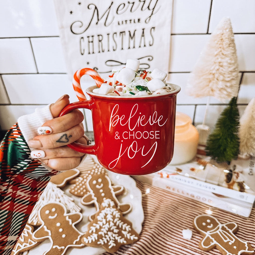 Believe & Joy Christmas Mug PRE-ORDER — Select Your Color