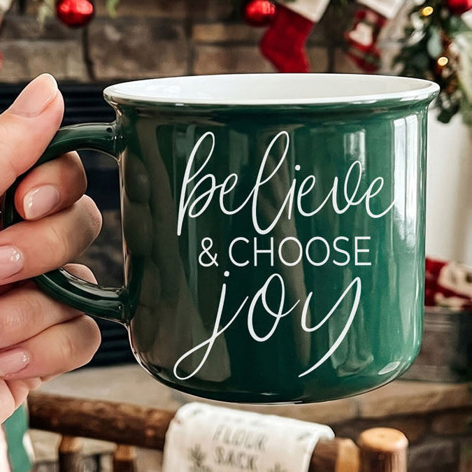 Believe & Joy Christmas Mug PRE-ORDER — Select Your Color