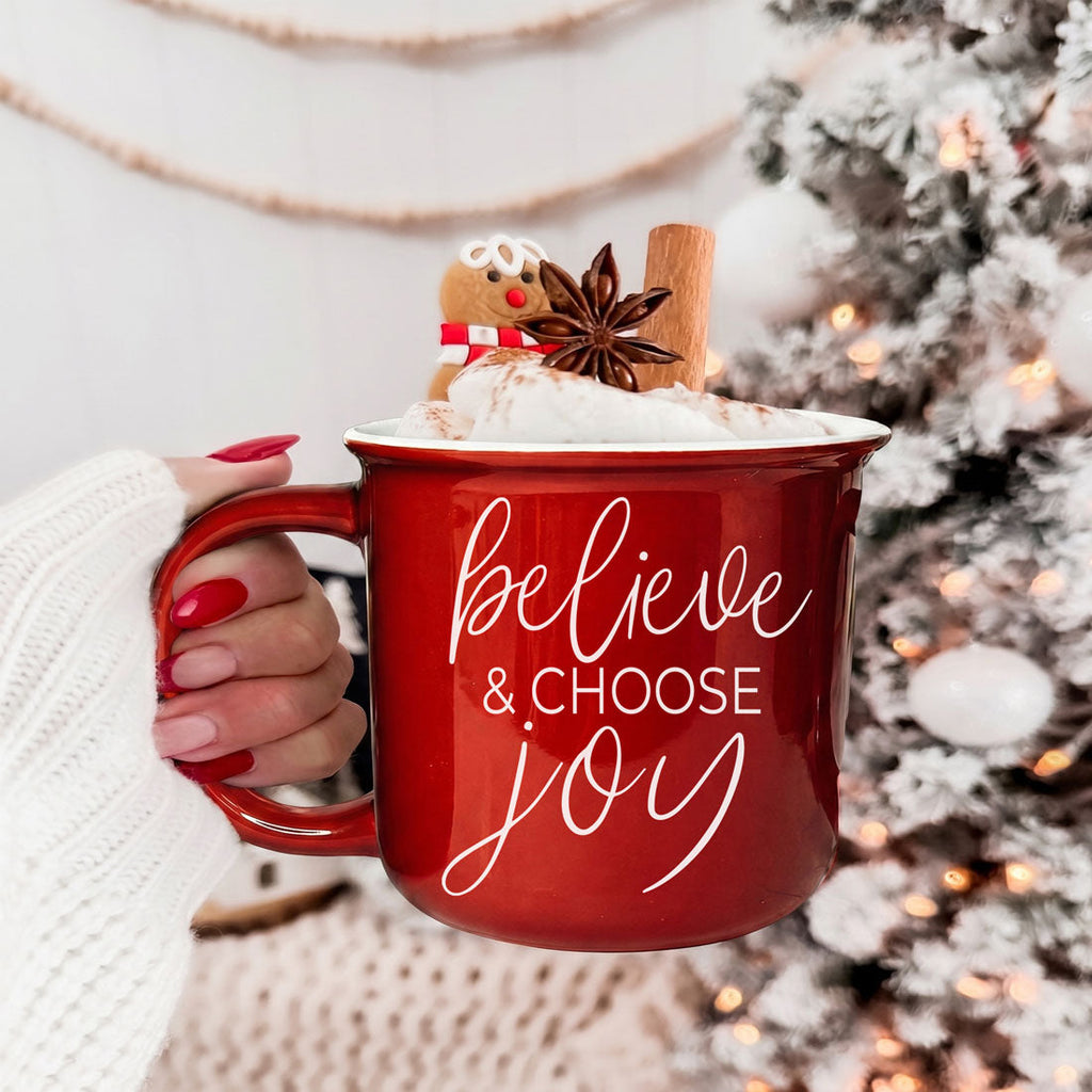 Believe & Joy Christmas Mug PRE-ORDER — Select Your Color