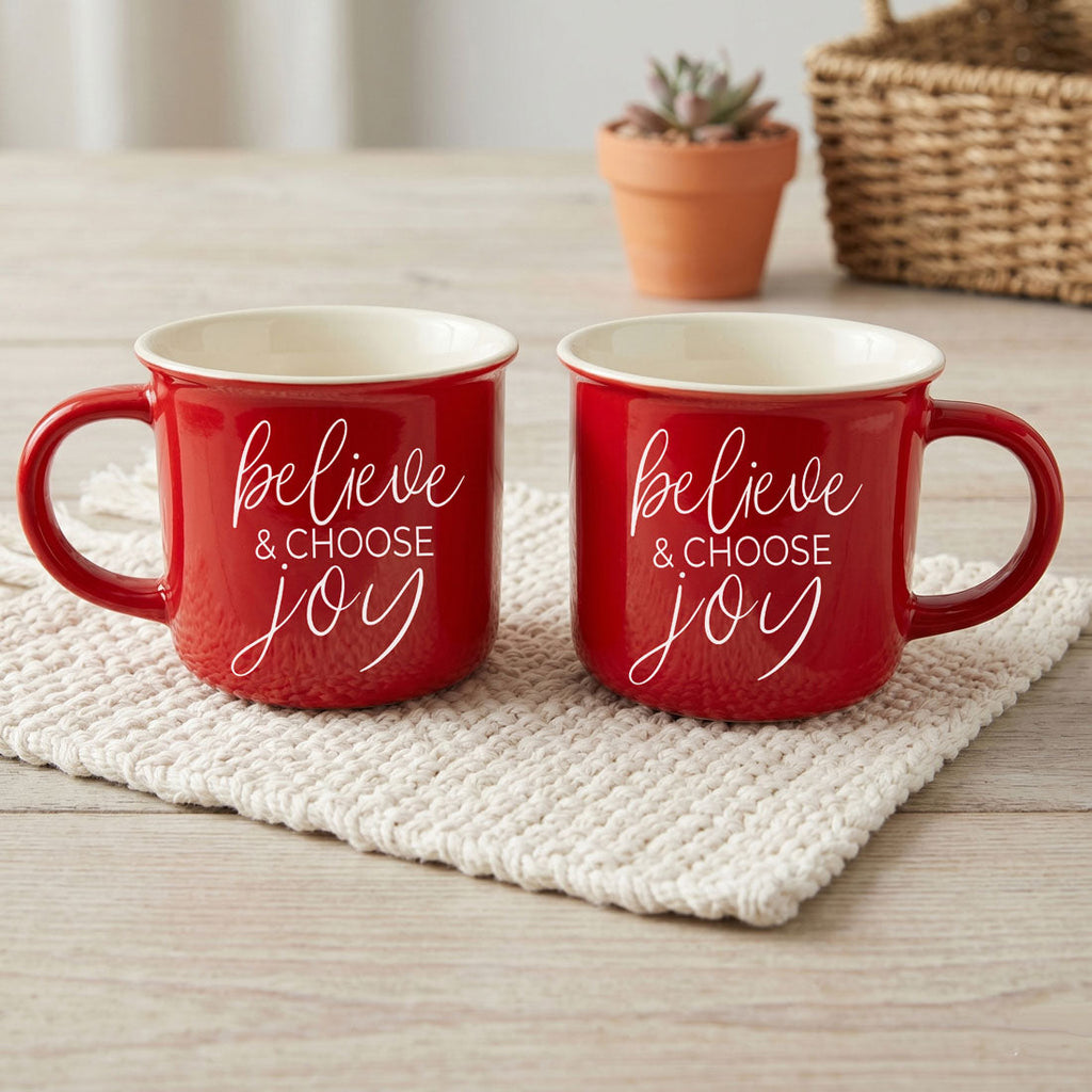 Believe & Joy Christmas Mug PRE-ORDER — Select Your Color