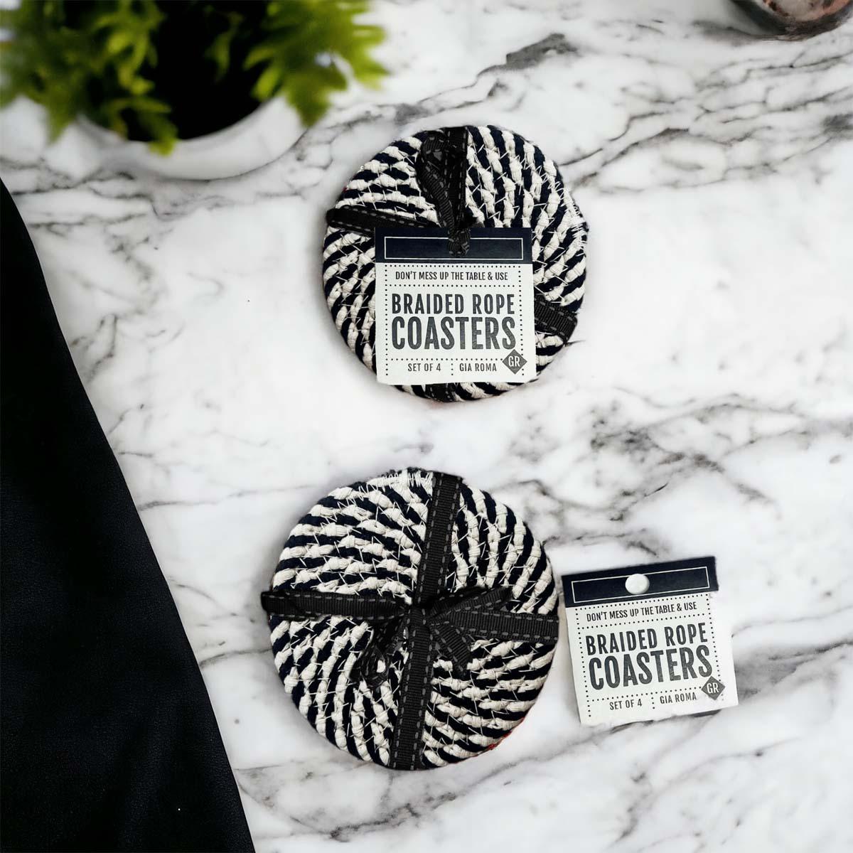 Black & White Braided Rope Coasters (Set of 4)