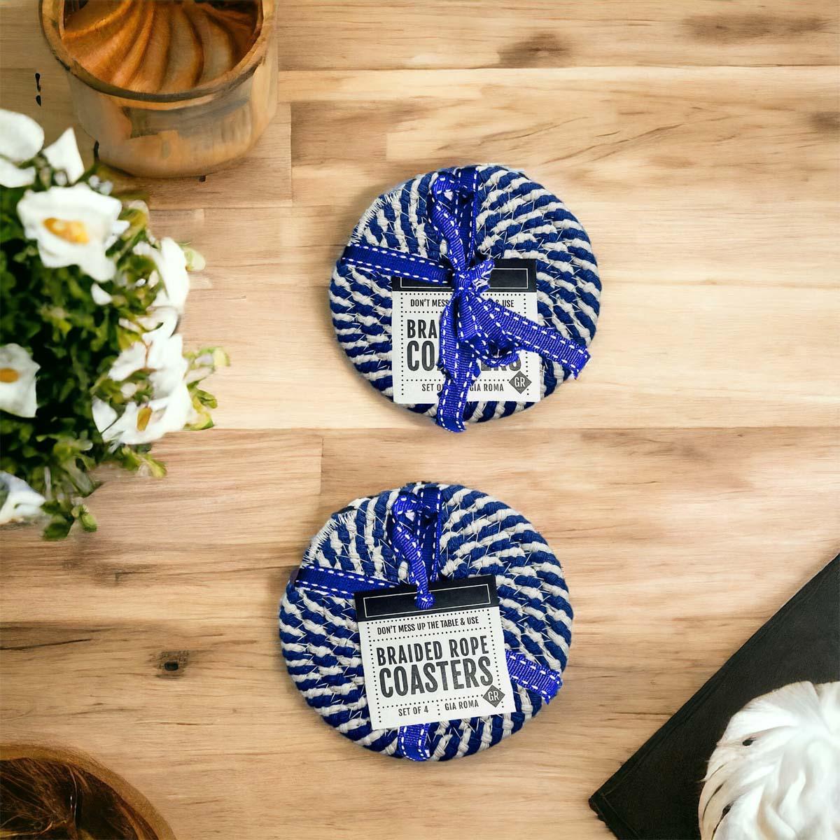 Blue & White Braided Rope Coasters (Set of 4)