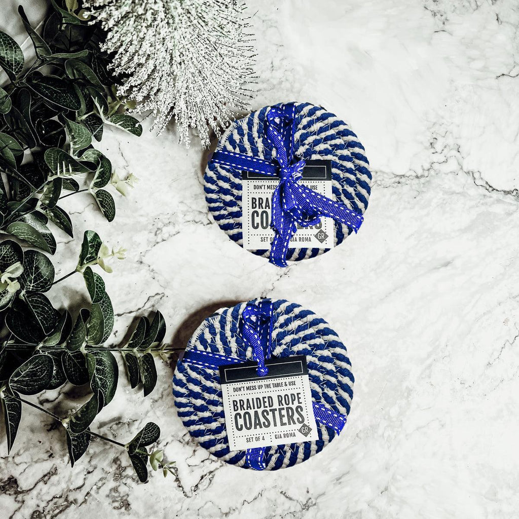 Blue & White Braided Rope Coasters (Set of 4)
