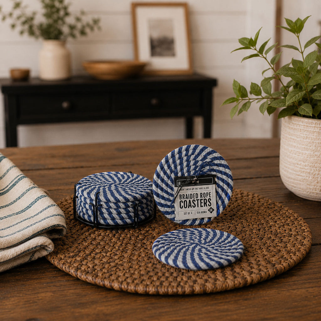 Blue & White Braided Rope Coasters (Set of 4)