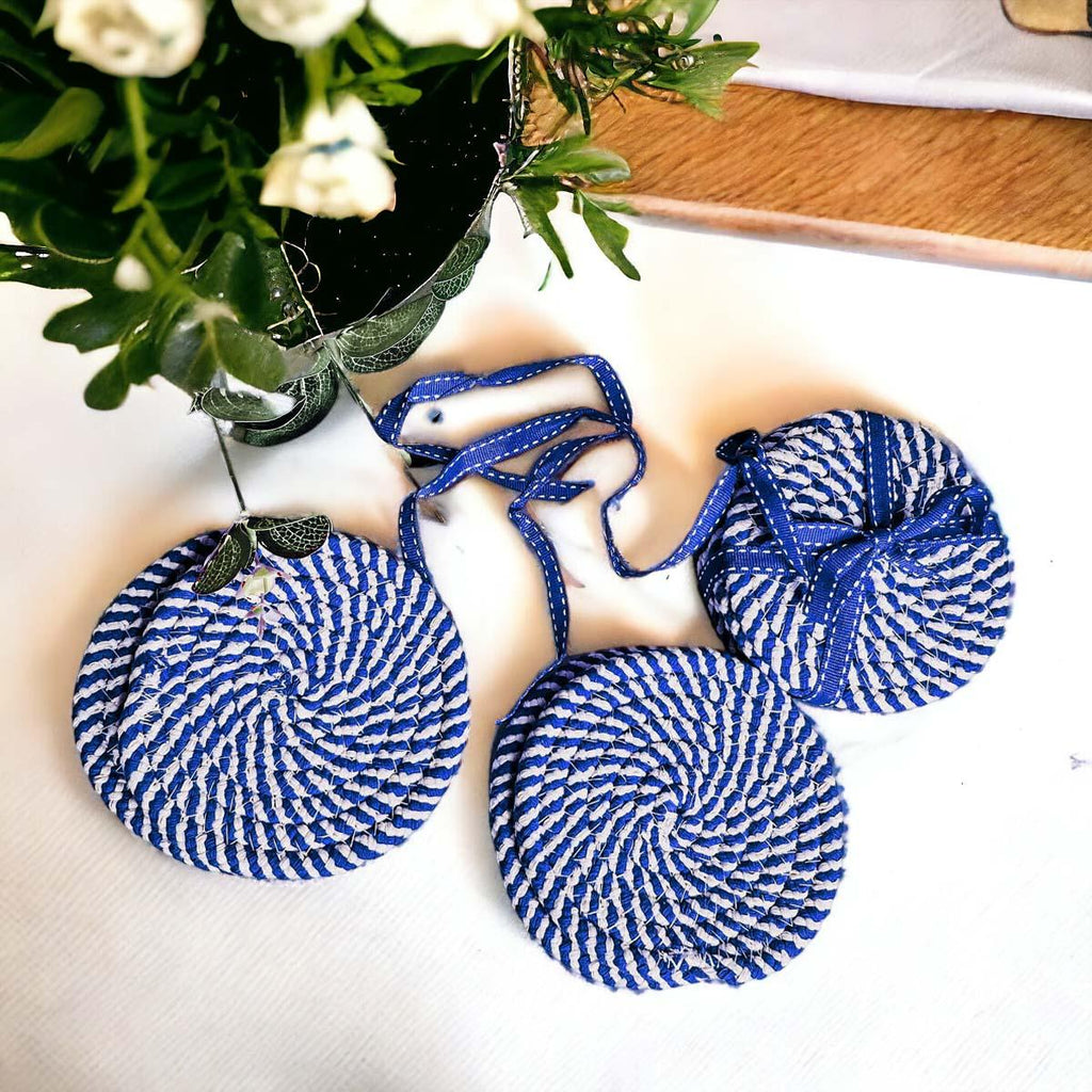 Blue & White Braided Rope Coasters (Set of 4)