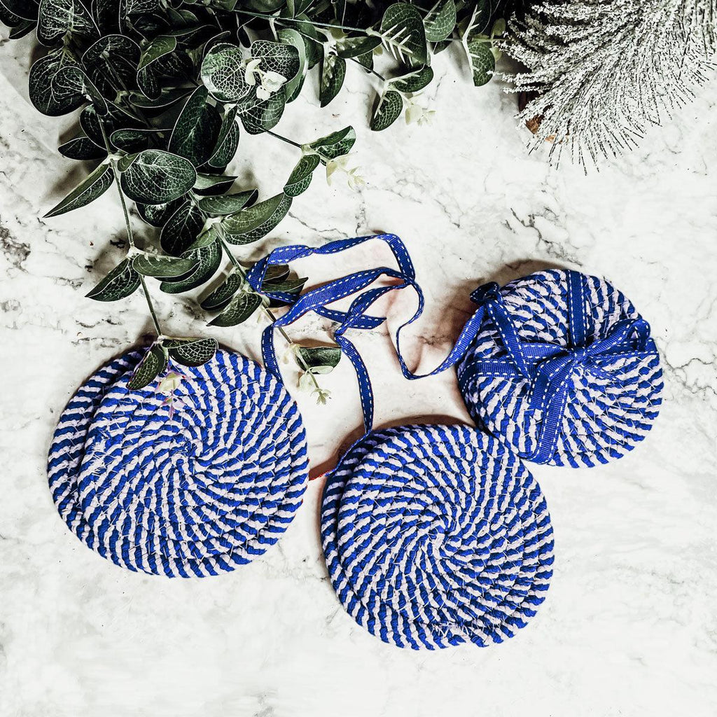 Blue & White Braided Rope Coasters (Set of 4)
